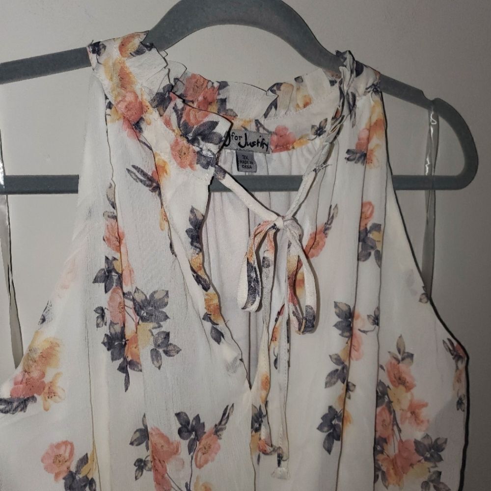 J FOR JUSTIFY CREAM CIRAL AND GRAY FLORAL PRINT DRESS SIZE 3X - Picture 3 of 6